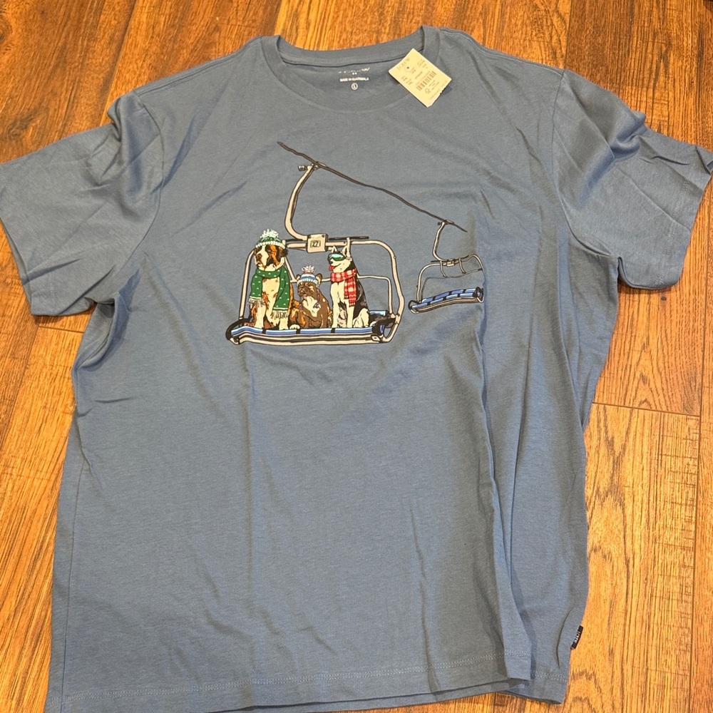 J. Crew Blue Graphic ski dogs Short Sleeve Tee size large L